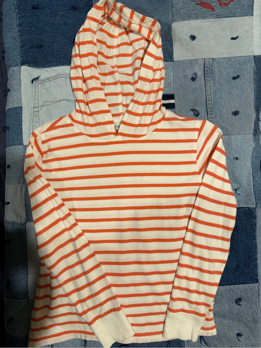 Crewcuts Cream Hooded Top with Orange Stripes